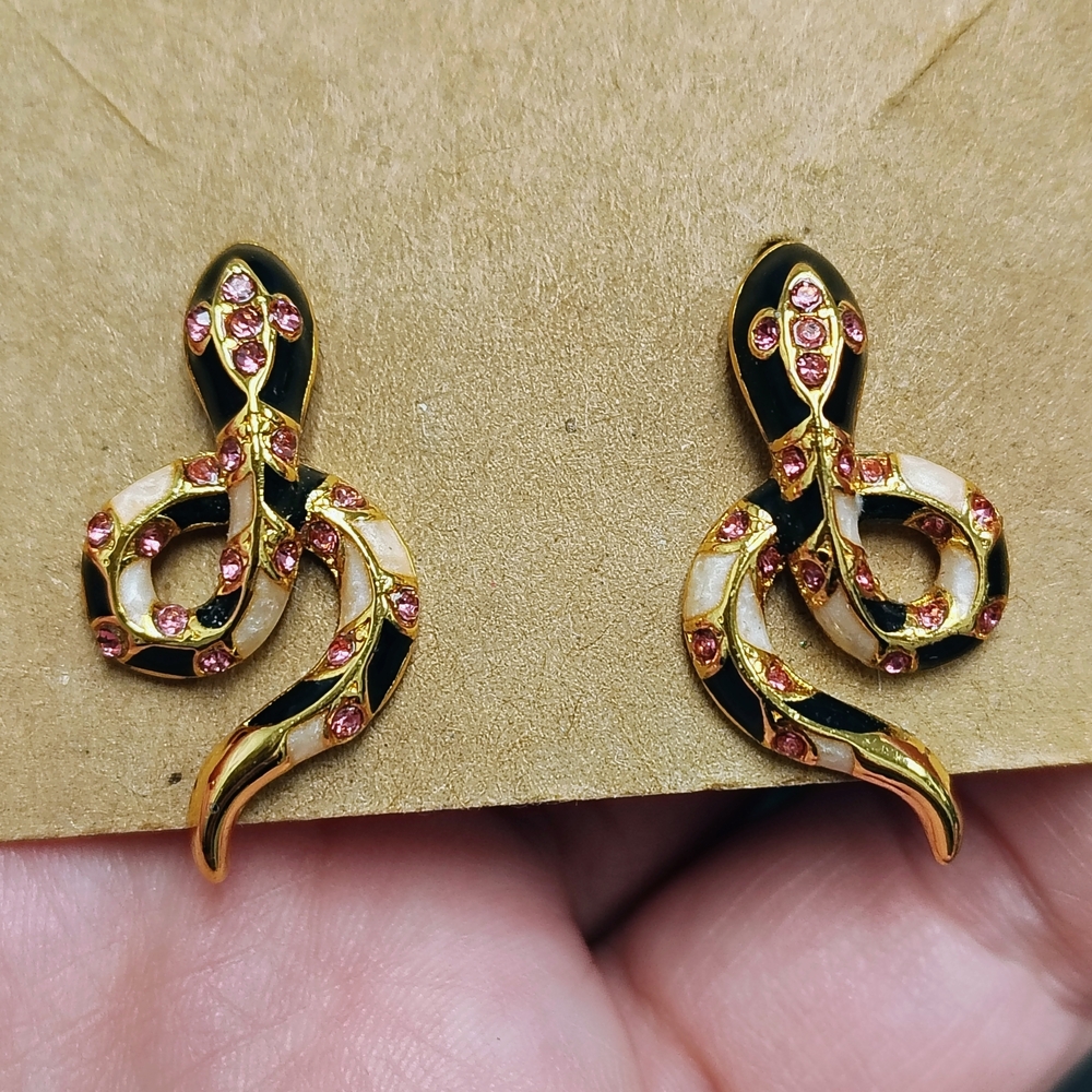 Gold and Black Snake Post Earrings